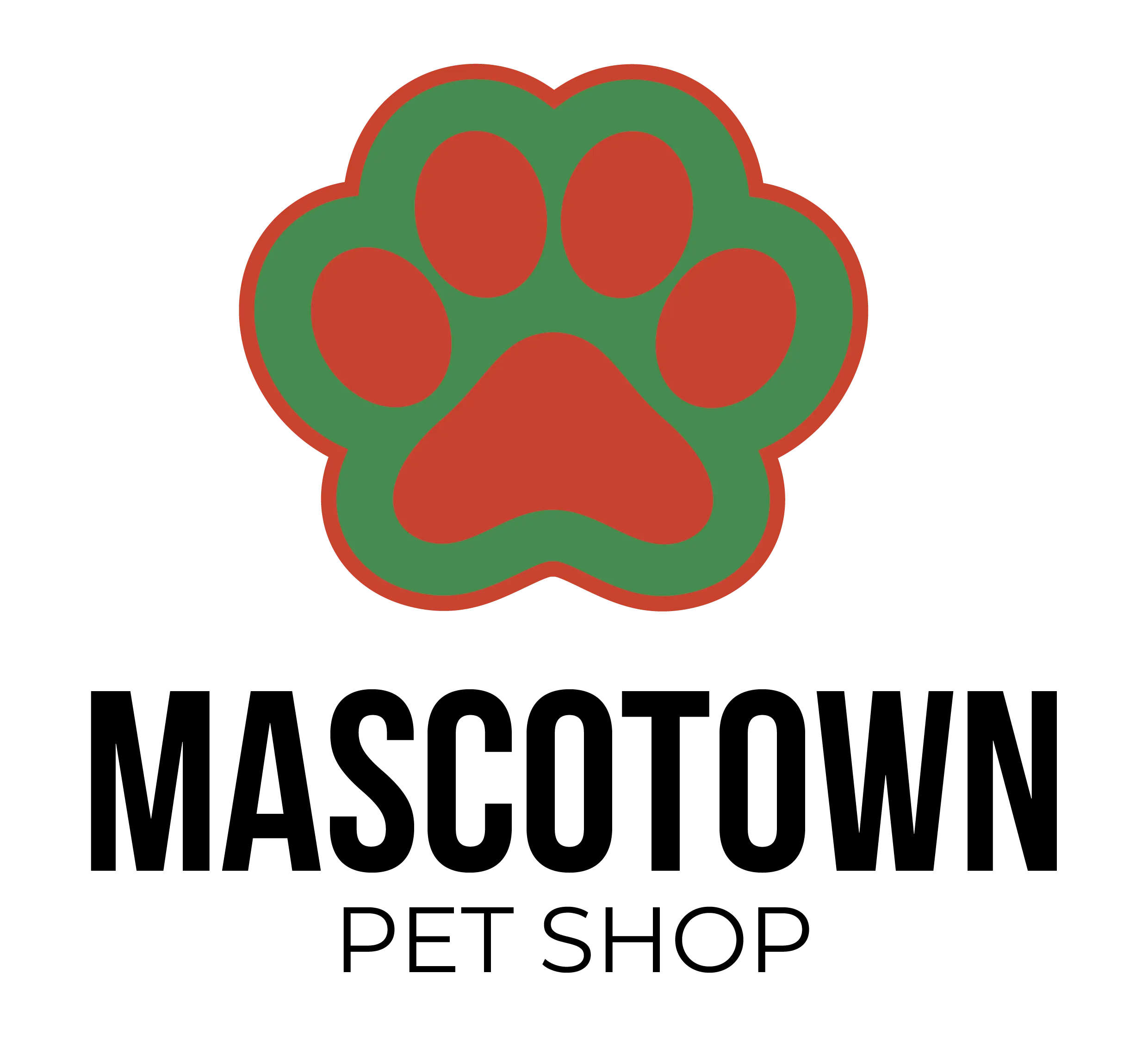Logo Mascotown compuesto por ícono en forma de huella en color rojo y verde de la marca, junto con las palabras Mascotown Pet Shop en color negro