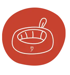 Ilustración de cama para mascotas sobre fondo rojo, categoría camitas – Mascotown Pet Shop