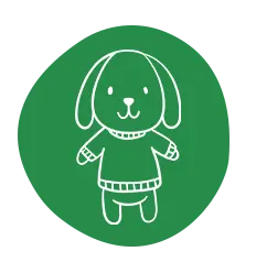 Ilustración de perro con suéter sobre fondo verde, categoría ropita para perros – Mascotown Pet Shop